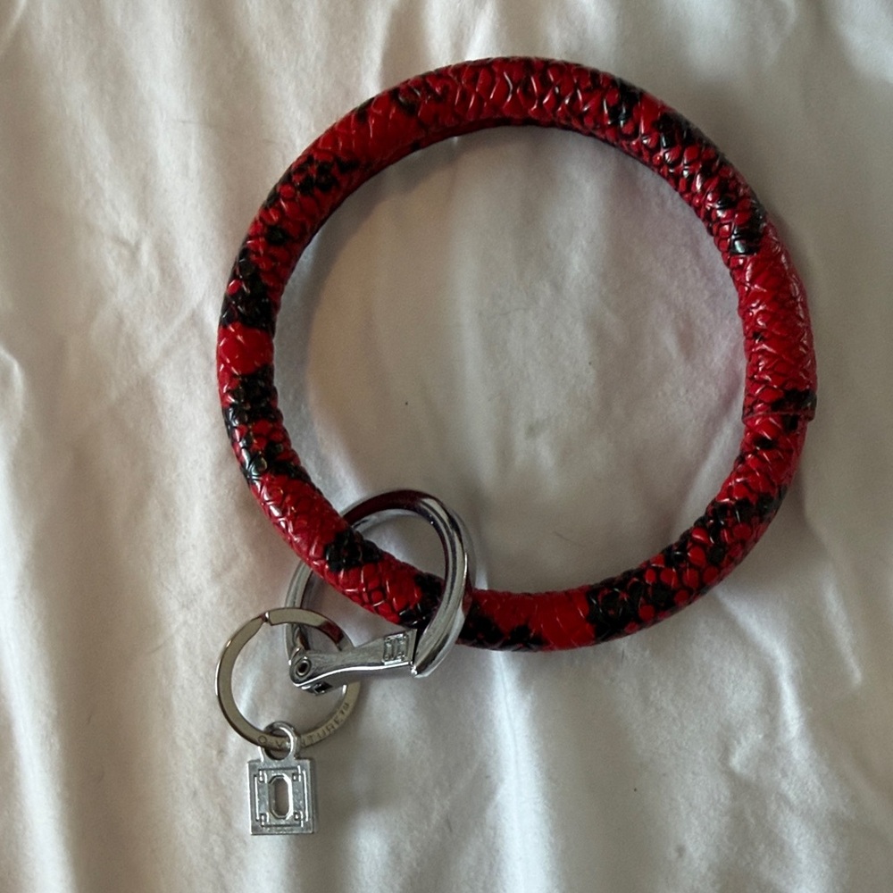 Red Snake-Print Leather Keyring Bracelet